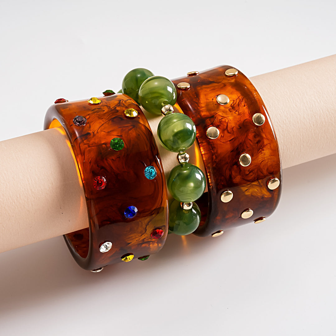 Vintage Resin Rhinestone Rivet Geometric Bangle Women N6H072