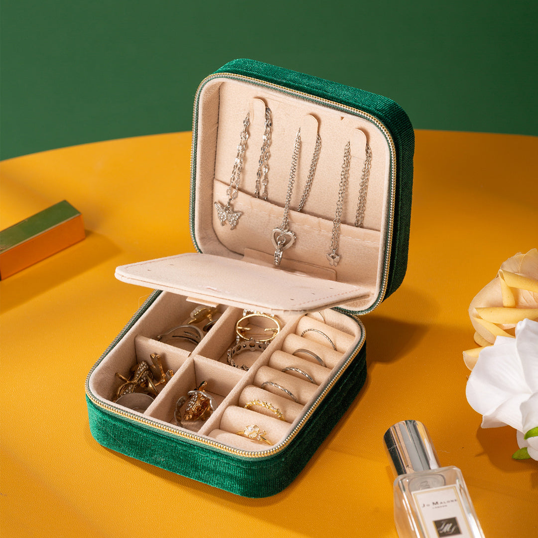 Natural Stone Velvet Grid Jewelry Box Folding Case N6G061