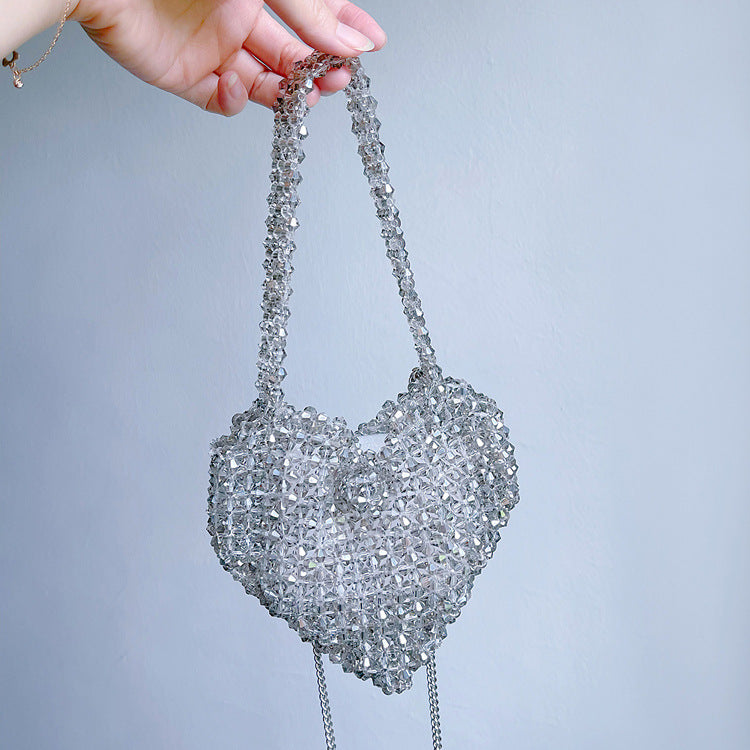 Hand Woven Acrylic Heart Silhouette Top Handle Bag S5P404