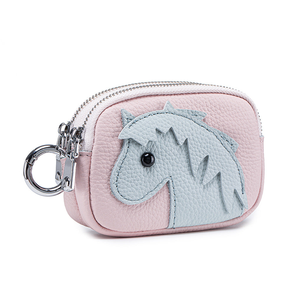 Women's Top-Grain Leather Horse Double-Zip Coin Purse N6J236