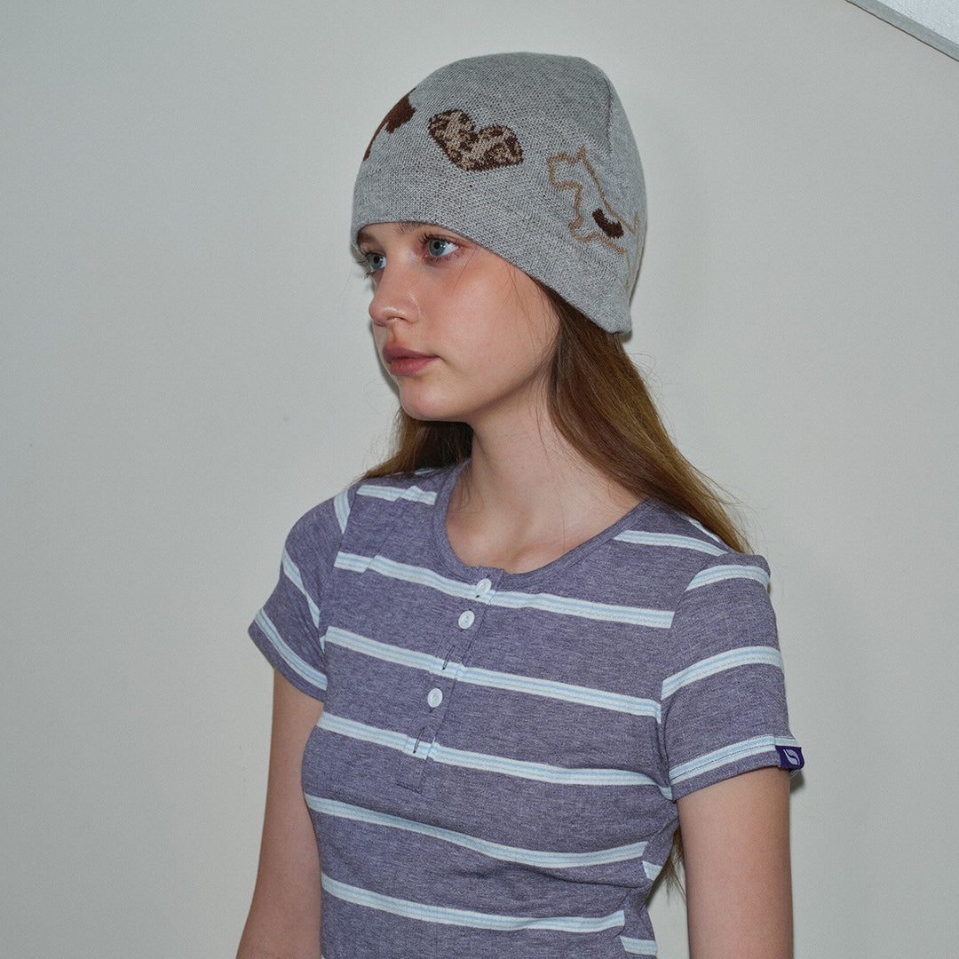 Leopard Heart Puppy Jacquard Wool Blend Beanie Women N6H208