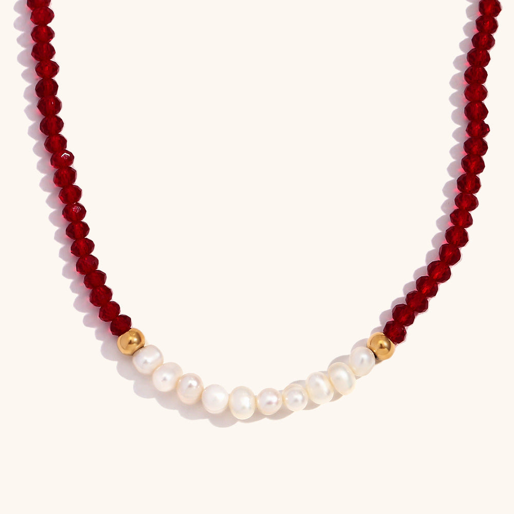 Pearl Crystal Necklace Steel Gold Plated Shell S5P237