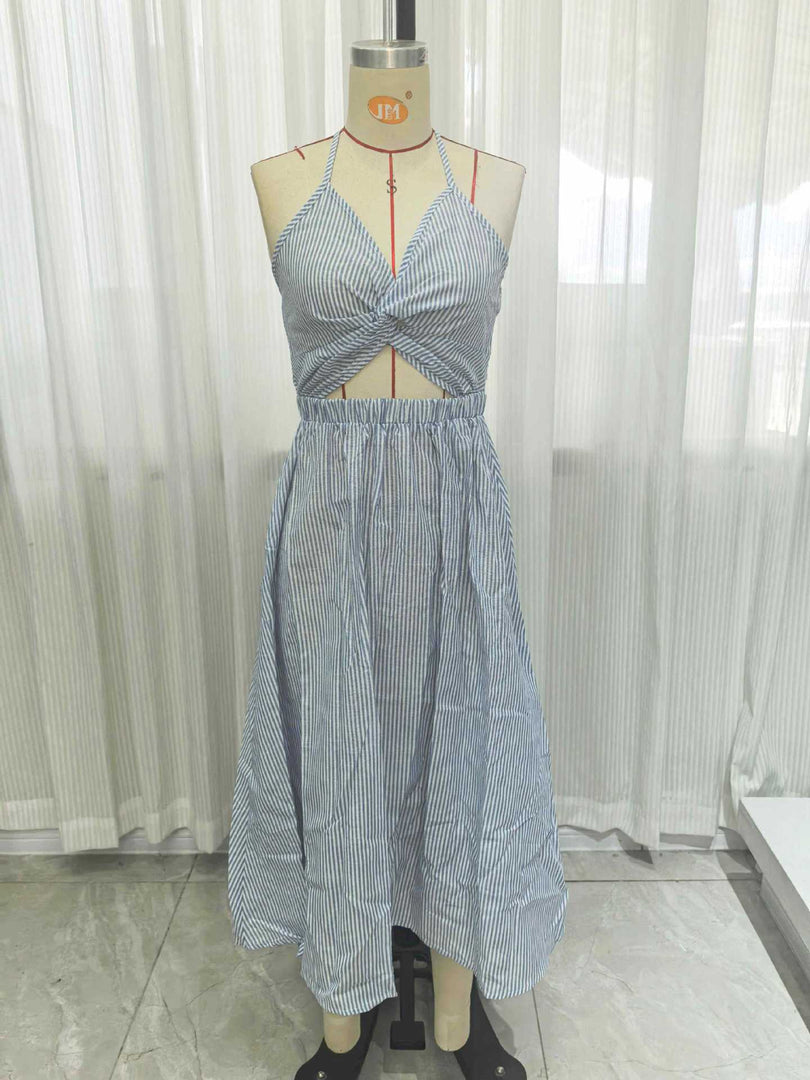 Stripe Open Back Tie Detail Slip Dress Women N6C248
