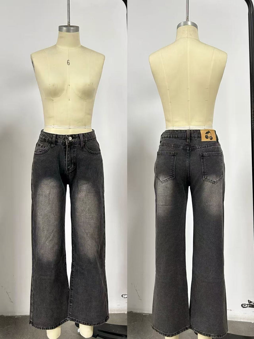 Relaxed Wide Leg Straight Fit Denim Jeans Women N6D162