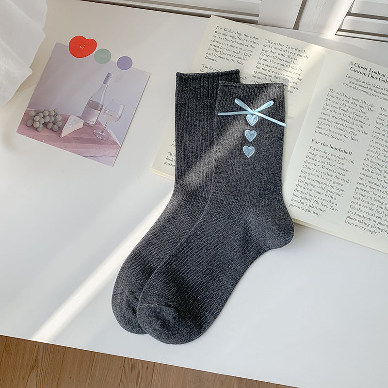 Bow Heart Mid-Calf Socks Women N6C153