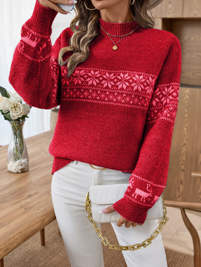 Snowflake Jacquard Half High Collar Knit Sweater N6H261