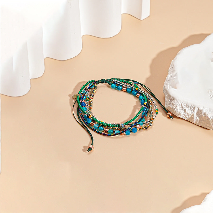 Multi Layered Agate Beaded Stretch Bracelet Glass S5P180