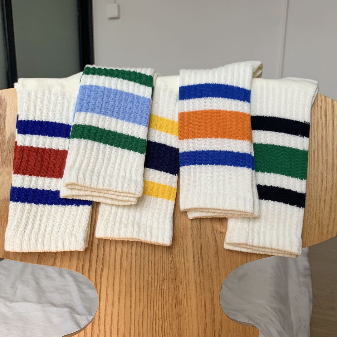 Unisex Terry Stripe Color Block Mid-Calf Stack Socks N6H007