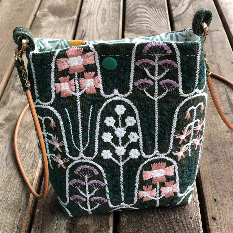 Hand-Embroidered Cotton Crossbody Phone Pouch  S5P288