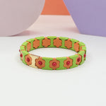 Load image into Gallery viewer, Bohemian Floral Cuff Enamel Steel Elastic DIY Plated S5P085
