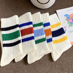 Load image into Gallery viewer, Unisex Terry Stripe Color Block Mid-Calf Stack Socks N6H007