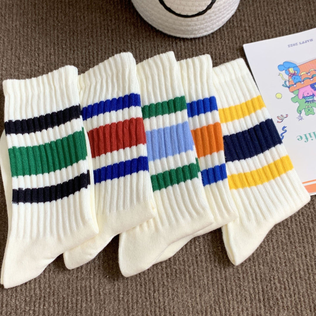 Unisex Terry Stripe Color Block Mid-Calf Stack Socks N6H007