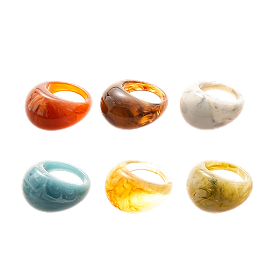Vintage Candy Resin Oval Geometric Ring Women N6H095
