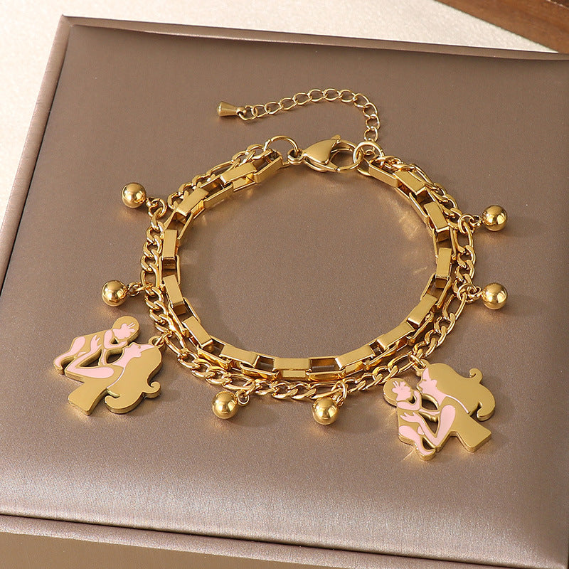 Layered Openwork Heart Bracelets Stainless Steel Women N6D524