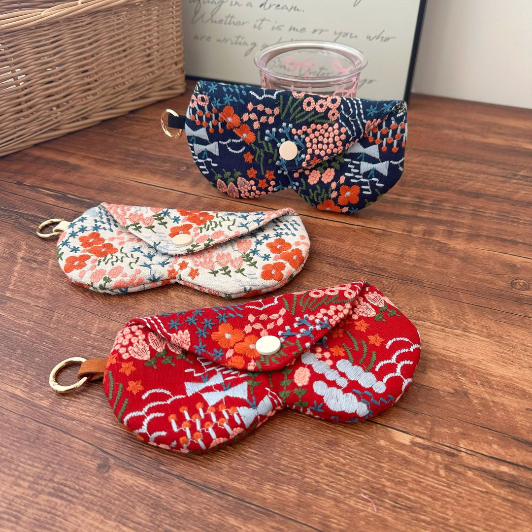 Vintage Floral Embroidery Cotton Love Glasses Case N6F133