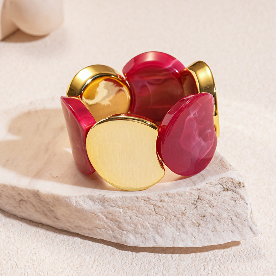 Acrylic Round Segment Elastic Bangle Statement Women N6H081