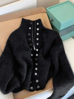 Load image into Gallery viewer, High Neck Zip Front Faux Button Knit Cardigan Women N6H270
