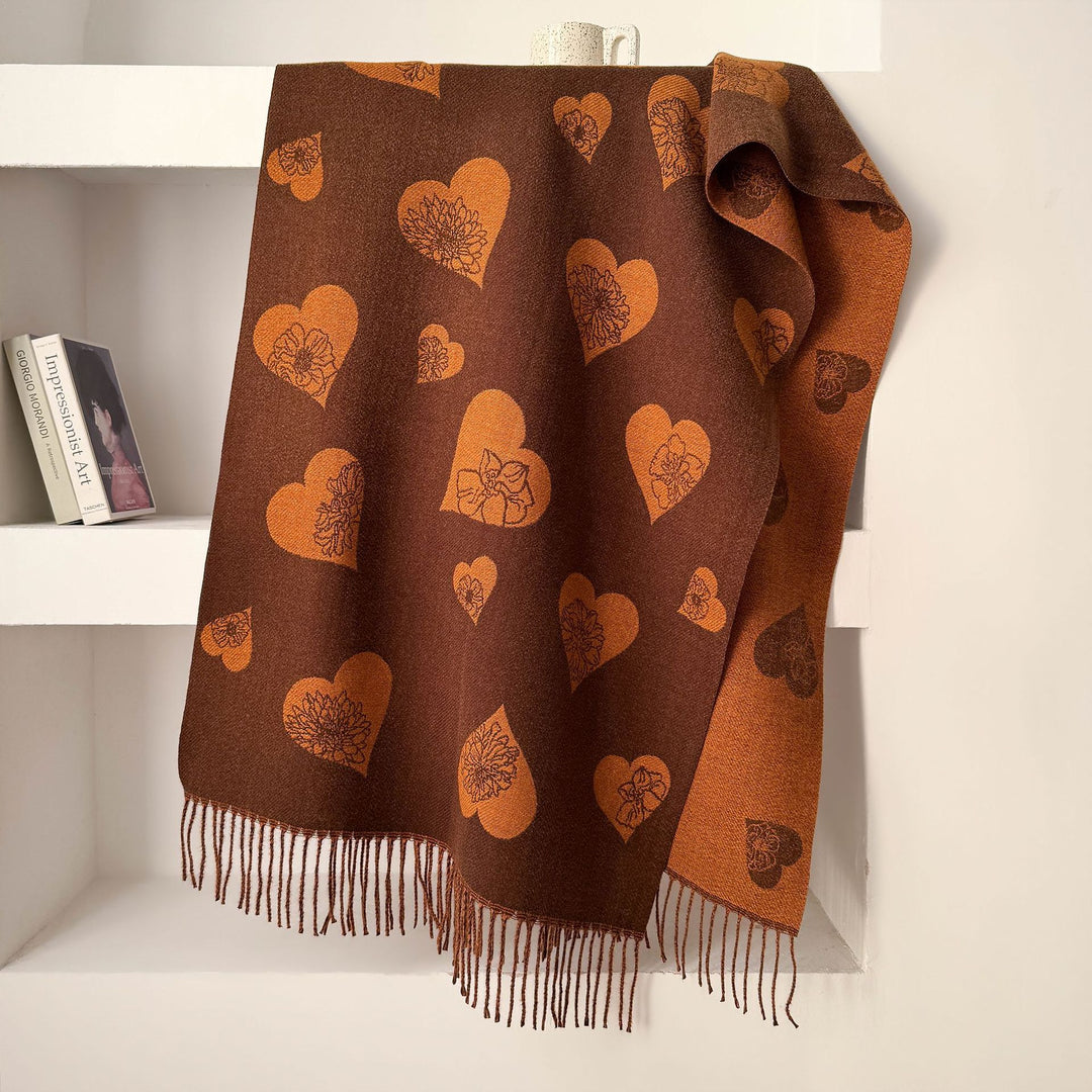 Double-Sided Jacquard Heart Flower Scarf Shawl Women N6H245