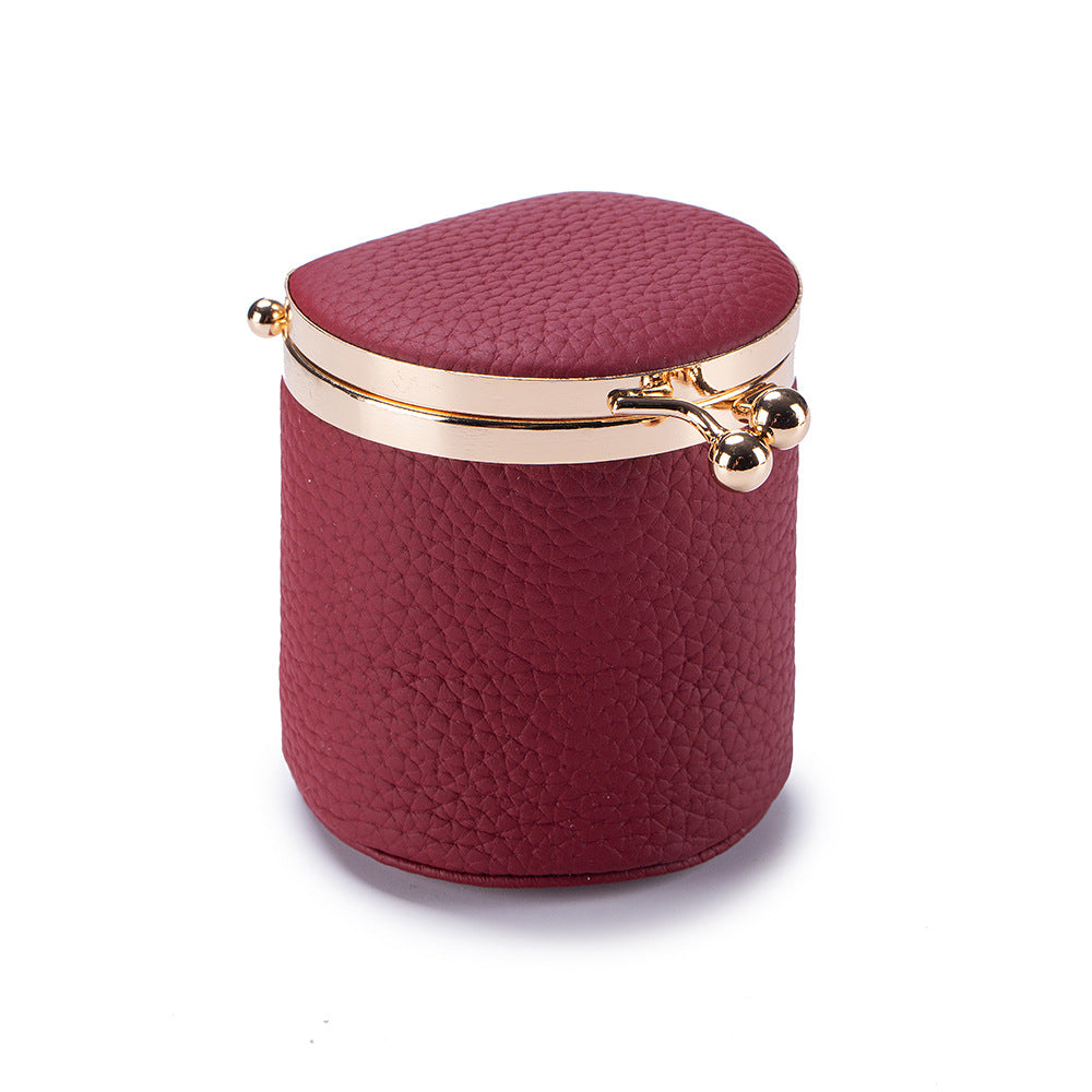 Genuine Leather Kiss Lock Coin Purse Mini Jewelry Box N6G100