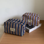 Load image into Gallery viewer, Striped Color-Block Cotton Blend Travel Cosmetic Bag N6J266