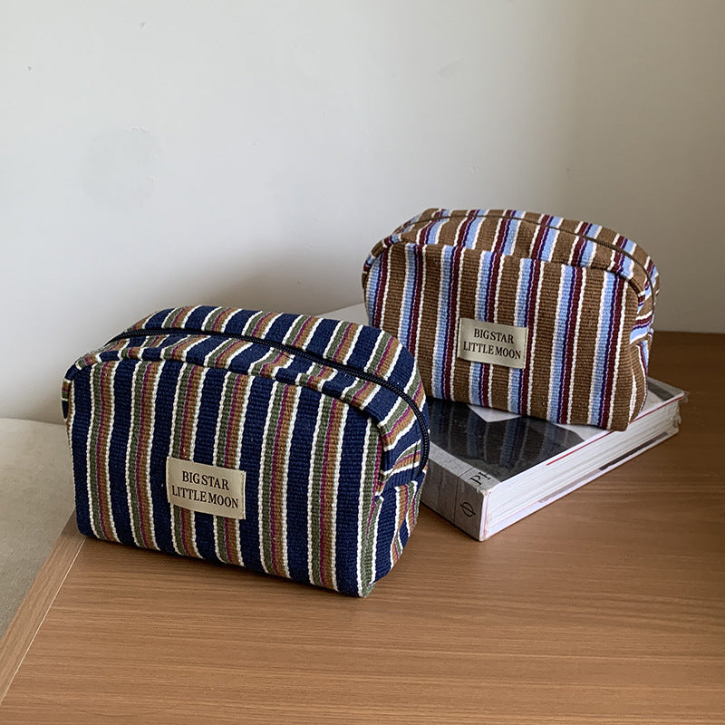 Striped Color-Block Cotton Blend Travel Cosmetic Bag N6J266