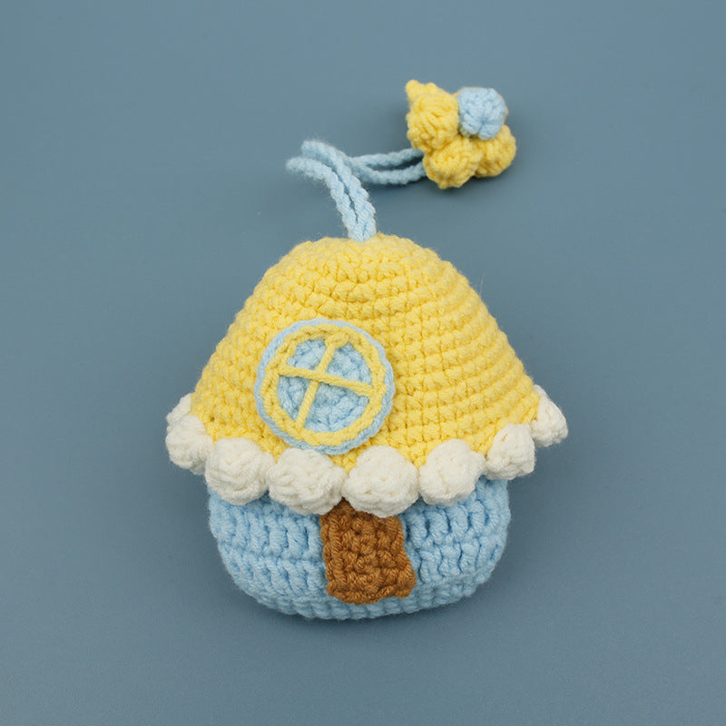Hand Crochet House AirPods Case Colorful Yarn Pouch N6G079