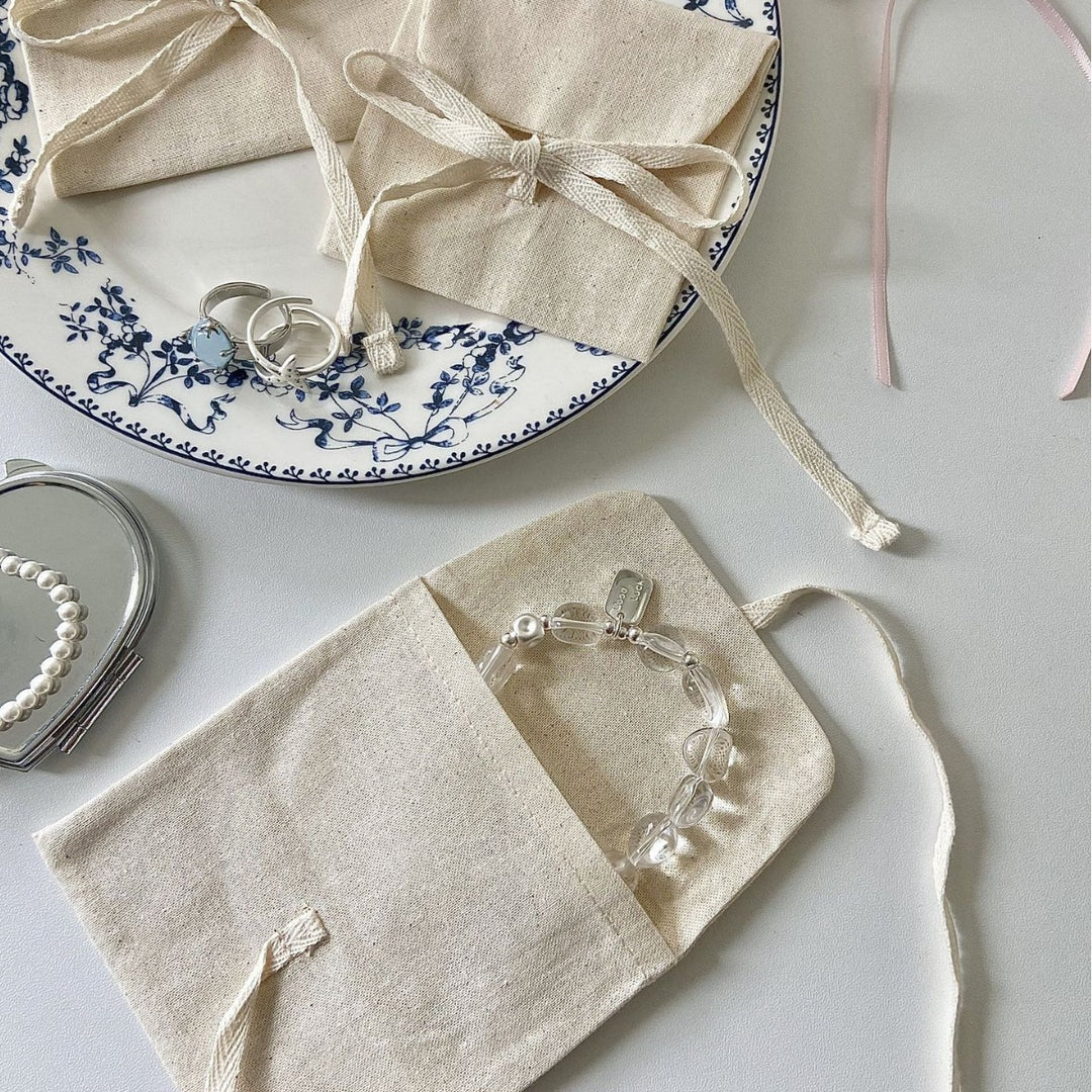 Cotton Linen Drawstring Jewelry Pouch Storage Bag N6G107