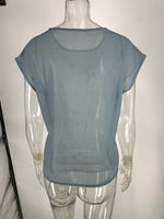 Load image into Gallery viewer, Gray Floral Print Chiffon Short Sleeve T-Shirt Women N6F247
