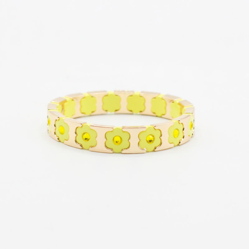 Floral Cuff Enamel Steel Crystal-Studded Elastic S5P141