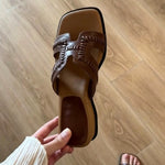 Load image into Gallery viewer, Vintage Woven Slide Sandals Square Toe Platform Women N6G249