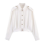 Load image into Gallery viewer, Crop Collar Shoulder Tab Shirt Women N6C114