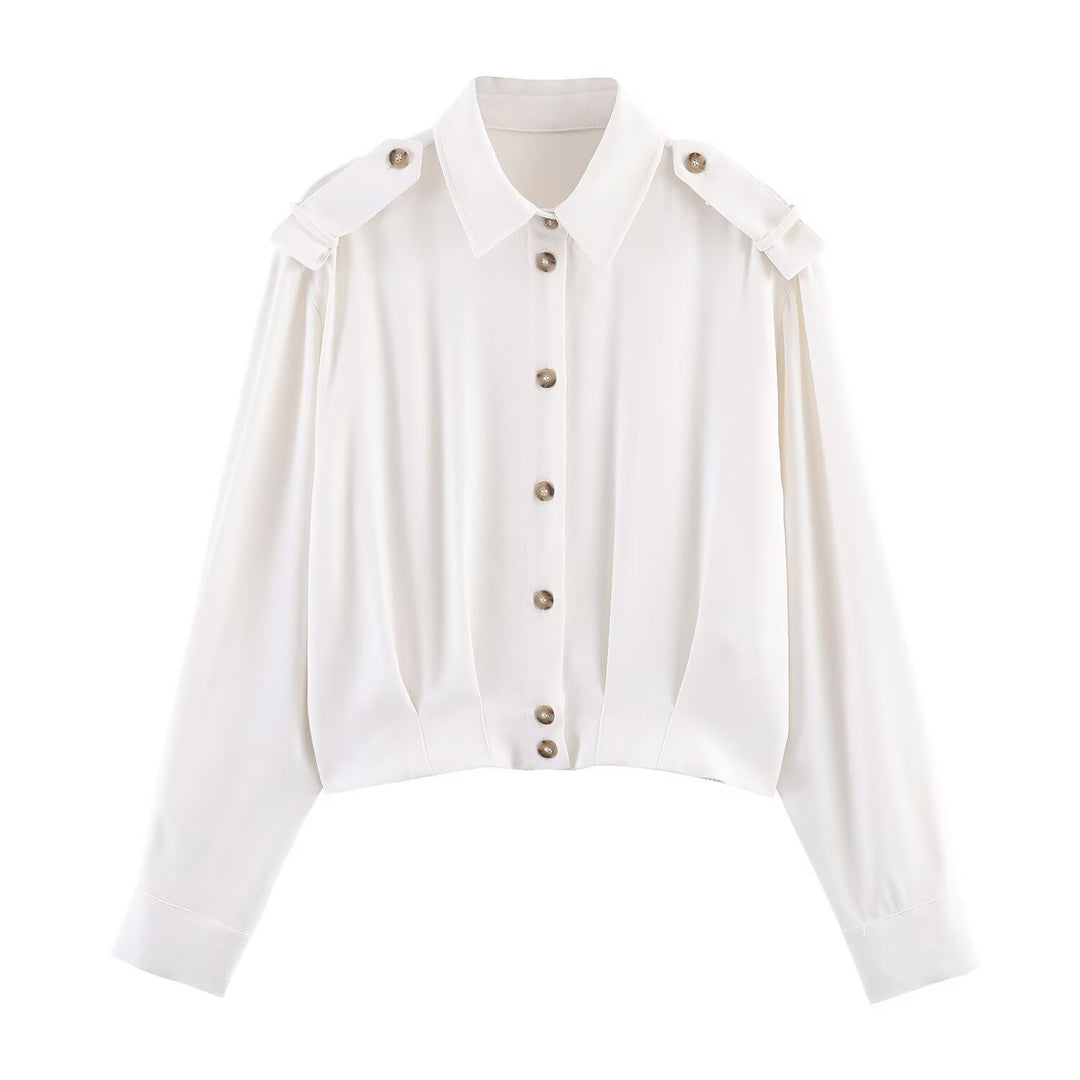Crop Collar Shoulder Tab Shirt Women N6C114