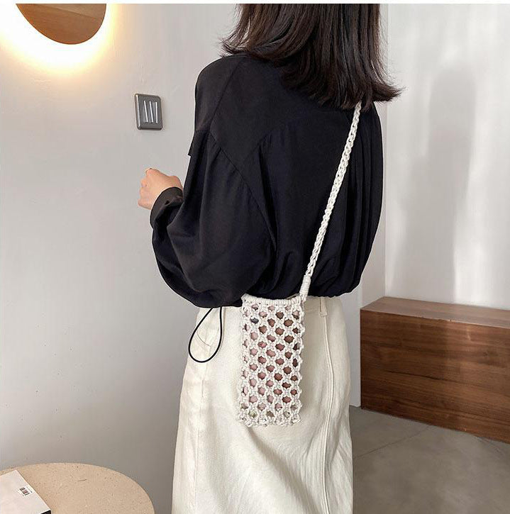 Woven Crossbody Phone Bag Cotton Rope Shoulder Purse N6G087