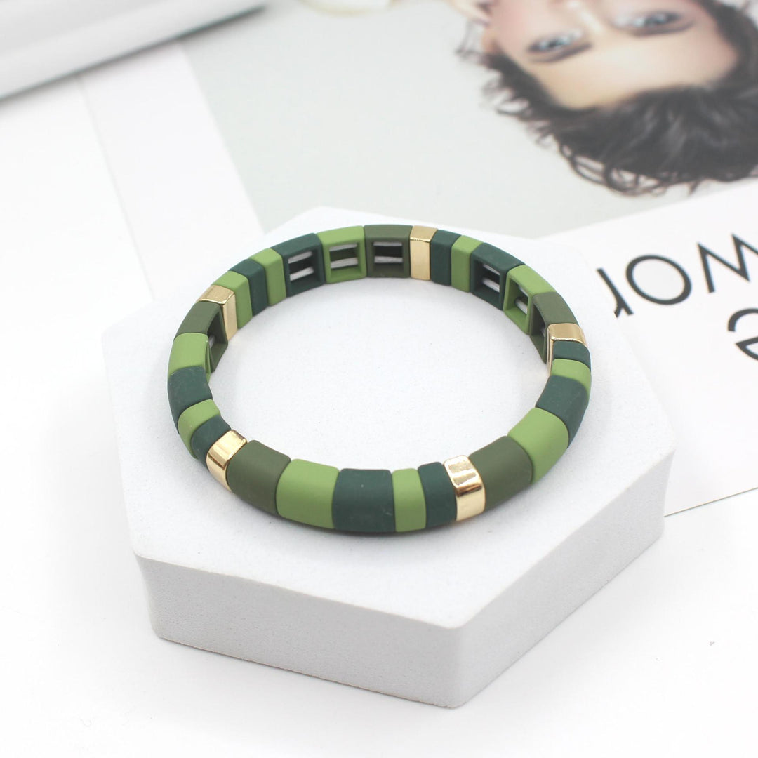 Frosted Geometric Beads Bangle Stove-Enameled Alloy S5P038