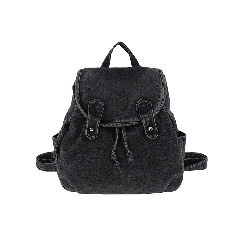 Unisex Denim Drawstring Flap Backpack N6J195