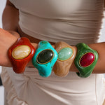 Load image into Gallery viewer, Oversized Acrylic Ombré Colorblock Oval Bangle Women N6H070