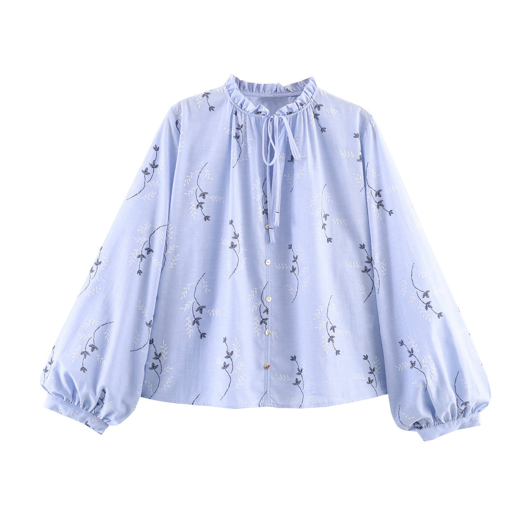 Embossed Embroidery Print Open Front Shirt Women N6C265