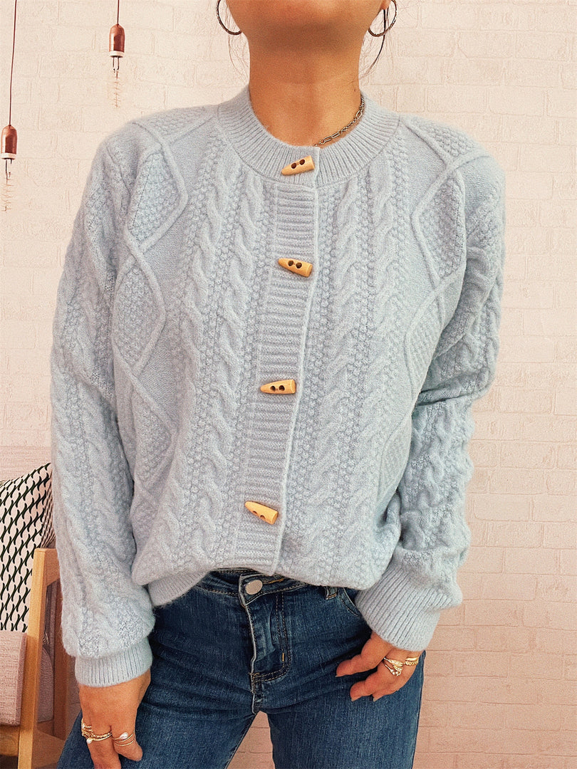Cable Button Round Cardigan Mid Heavy Options N5Z901