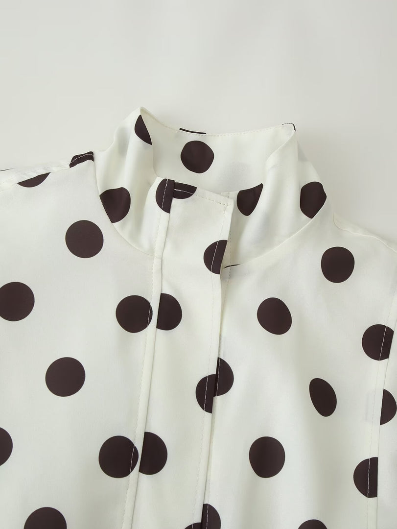 Vintage Polka Dot Short Stand Collar Jacket Women N6G162