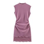 Load image into Gallery viewer, Lace Trim Satin Mini Dress Women N6C275