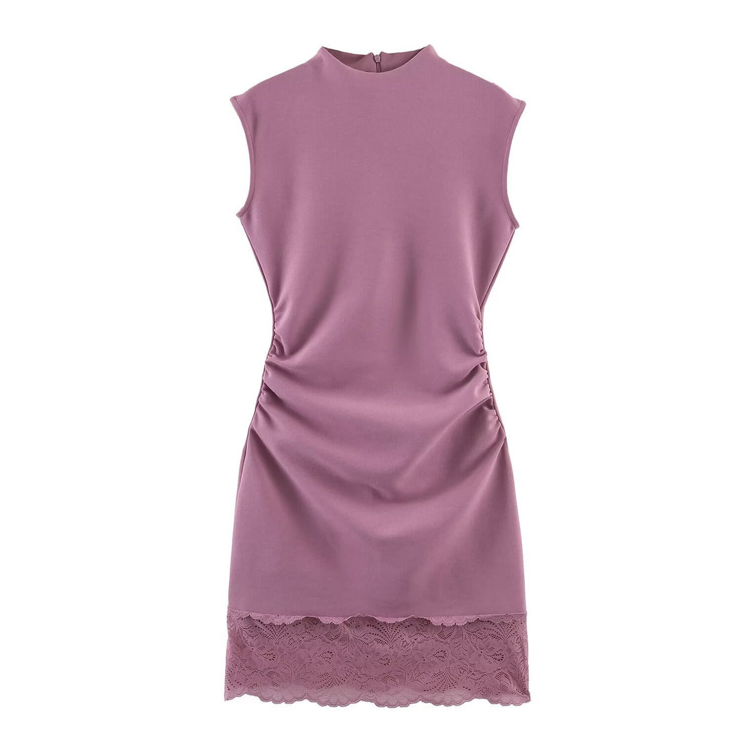 Lace Trim Satin Mini Dress Women N6C275