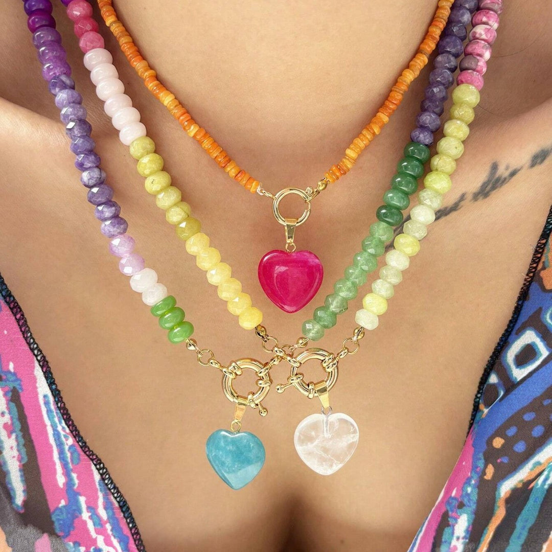 Beach Style Beaded Heart Lucite Necklace N6E113