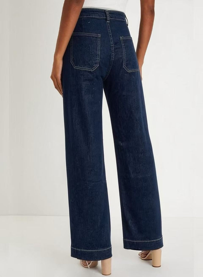 Button-Front Square Pocket Straight Leg Denim Jeans N6D165