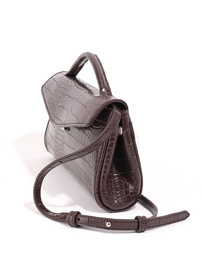 Brown Crocodile Grain Baguette Bag Women N6C033