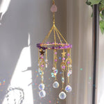 Load image into Gallery viewer, Raw Crystal Rotating Wind Chime Star Moon Sun Catcher N6F292