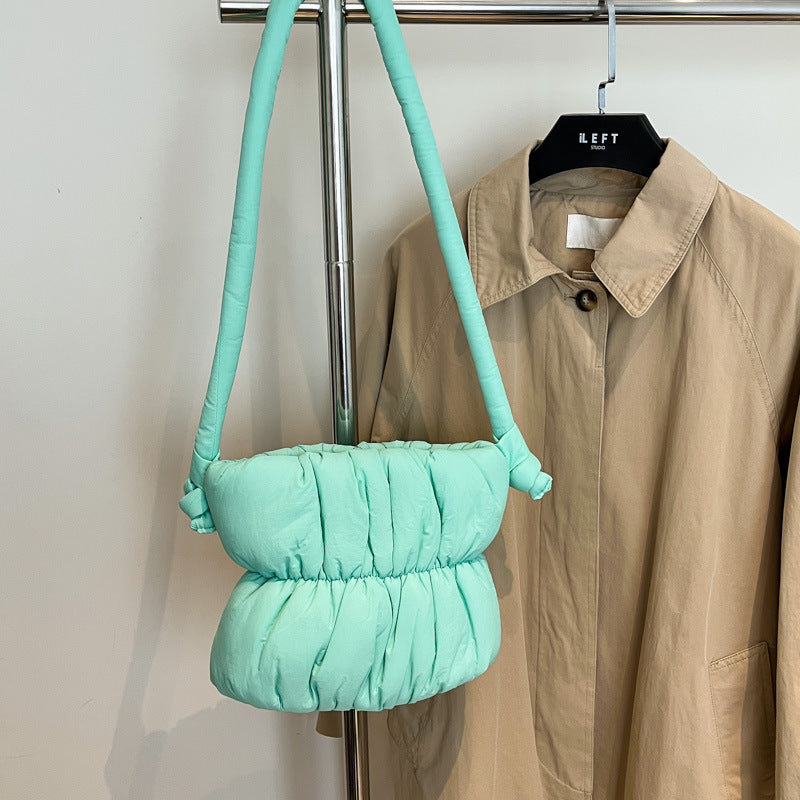 Women's Ruched Padded Nylon Bucket Bag N6J215