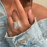 Load image into Gallery viewer, Chain Tassel Ring 18K Gold Two Tone Steel Design S5P061
