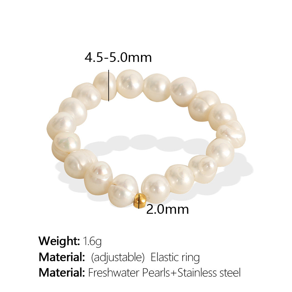 Pearl Ring Hand-Wrapped Flexible Band Gold Plated S5P028