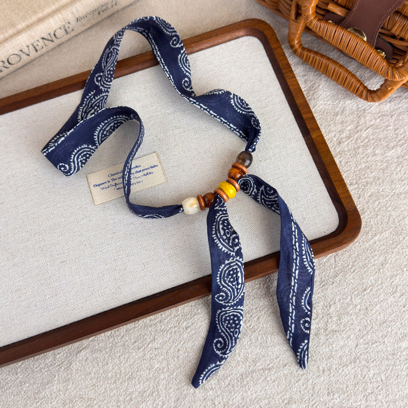 Vintage Paisley Polka Dot Beaded Scarf Necklace N6G237