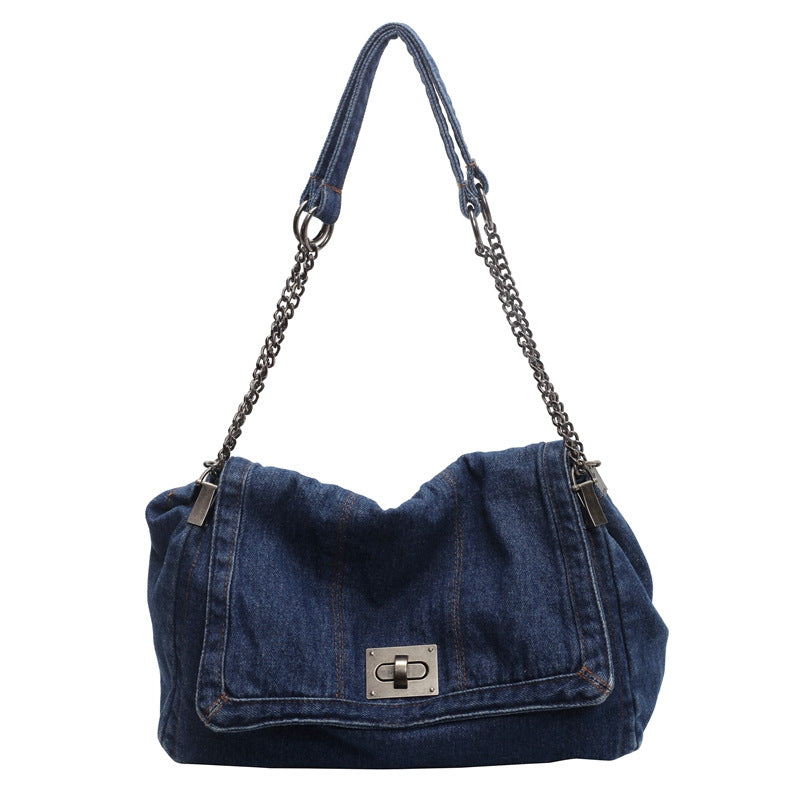 Women's Large Denim Chain Strap Tote Crossbody Bag N6J206